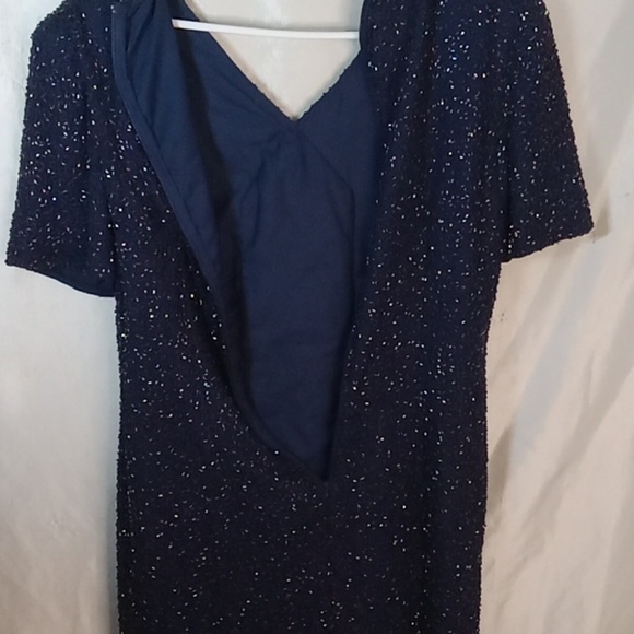 Lawrence Kazar beaded silk/polyester women's dress blue size large - Picture 7 of 11